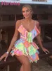 Casual Dresses Karlofea Summer Female A Line Ruffles Mini Dress Going Out Rave Outfits Lovely Daily Robe Vintage Satin Print Vacation Outfits 230420