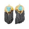 Charms APDGG 1PC Natural Black Tourmaline Point Raw Rough Blue Turquoise Necklace Pendant Jewelry DIY