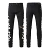 Jeans pour hommes AM Distressed Streetwear Mode Slim Fit Brodé Armée Vert Motif Os Endommagé Skinny Stretch Ripped