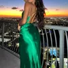 Casual jurken Sexy Slash Neck Ruched Satin Party Dress Women 2023 Spring Cross Chain Backless Hollow Long Summer Mouwess Bears