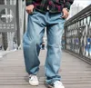 Mäns jeans män lös hiphop skateboard baggy byxor denim plus storlek 42 44 46