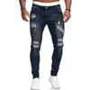 Jeans pour hommes FUAMOS Mode personnalisée Ripped Street Trendy Européenne Américaine Coton Droit Denim Skinny Pantalons décontractés