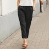 Damenhose Damen Harem Sommer Vintage Baumwolle Leinen Capri Große Taschen Lässige Lose Knöchellange Mom Pant Frau Hose