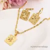 Ohrringe Halskette Dubai Mode Schild Anhänger Halskette Set Frauen Party Geschenk Solid Gold Filled Square Ohrringe Schmuck Sets