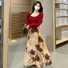 Casual Dresses Elegant and Beautiful Women Dress Vintage Red Rose Pattern Wedding Party Summer Sexy Slim Fit Ropa de Mujer 2023