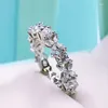 Cluster Ringen Desire 925 Sterling Zilver Fonkelende Volledige High Carbon Dimond Zirkoon Bloem Voor Vrouwen Engagement Bruiloft Fijne Sieraden