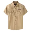 Camisas casuales de los hombres para el verano Tops de moda Blusas para hombre de manga corta de gran tamaño 5XL 100% algodón Cargo Camisas militares Ropa casual verde 230420