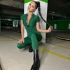 Jumpsuits voor dames rompers streetwear Green Zipper sexy korte mouw magere workout jumpsuit vrouwen elegante skinny rompers sport activewear basistitfits p230419