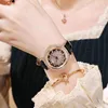 Wristwatches UTHAI Watch For Women Light Luxury Diamond Set 360 ° Running Clock Waterproof Genuine Leather Female's Fashion Quartz Watches