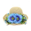 Large bord chapeaux à la main crochet tissage paille soleil femmes dames grande fleur doux plage chapeau casquette pliable pêcheur GH-688