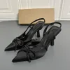 Schwarzer Bogen Sommer glänzender High Heel Frauen elegante Outdoor Slingback Sandalen spitze Zehenschuhe weibliche sexy Pumpen 230419 8c15