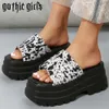 Toe Summer Gothic Platform Sandals ippeum Women Open Comfy Punk Style Mules Woman Black Shoes Platforms Chunky Heeled Slides 230419 231 s