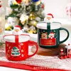 Mokken Kerst Keramische Mok Creatieve Leuke Koffie met Deksel Lepel Decoratie Drinkbeker Melk Drinkware Jaar Geschenk 231120