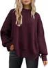 Women's Crewneck Batwing Long Sleeve Sweaters 2023 Fall Overdized Ribbed Knit Side Slitt Pullover Tops 2311203