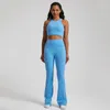 Aktive Sets Yoga-Set, 2-teilig, nahtlos, Fitness-Sportbekleidung, ärmelloses Crop-Top mit Hüftheben-Übung, Hose mit weitem Bein, Sport-Fitness-Trainingsanzug