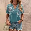 Women's T Shirt Elegant Loose T shirt Ladies V Neck Short Sleeve Tops Summer Clothes Casual Pullover Print Tees Ethnic Women T Shirt 230419