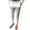 Men's Suits Trendy Men Ninth Pants Zipper Trousers Solid Color Soft Fabric Anti-wrinkle Mid Waist