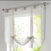 Curtain Roman Shade European Embroidery Style Tie Up Window Kitchen Voile Sheer Tab Top Cortinas