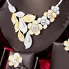 Collar Pendientes Set Soramoore 4PCS Flor GRANDE Hoja Mujeres de lujo Boda nigeriana Naija Novia Cubic Zirconia Dubai Vestido de novia Joyería