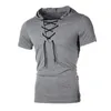 Men's T Shirts 2023 Men T Shirt Summer Personality Hooded Tees Lacing Short Sleeve T Shirt Homme Slim Fit Sportwear Clothing Mens Tshirt MY104 230419