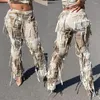 Calças femininas tie dye franja calça carga y2k streetwear moda 2023 roupas de verão feminino lápis casual borla suor corredores