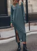 Casual Kleider Split Langarm Kleid Frauen Allgleiches Unterhemd T-shirt Streetwear Herbst Mode Midi Sexy Kleidung