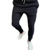 Herenbroeken mannen massieve kleur elastische taille broek trekstring enkel-banded veer slanke fit pocket om uit te gaan