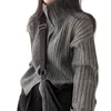 Cardigan tricoté en laine à col haut pour femme, pull-over ample et épais, Version t-shirt, coupe-vent paresseux