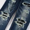 Jeans da uomo High Street Fashion Uomo retrò blu scuro elasticizzato skinny fit in pelle strappata pantaloni di marca hip hop firmati