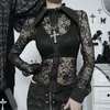 T-shirts pour femmes Gothique Dark Lace Mall See Through Shrug Tops Grunge Aesthetic Black Full Sleeve Crop Top Women Vintage Punk Sexy Clothing