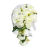 Fleurs décoratives bouquet de roses romantiques avec ruban bowknot mariée tenant une fleur artificielle pour la décoration intérieure