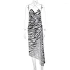 Casual Dresses Zebra Stpripes Sexy Sling For Women Summer Backless Split Beach Dress Vestidos Largos De Verano Para Mujer Rz