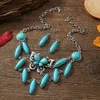 Ethnic Butterfly Pendant Necklaces Earrings Jewelry Sets for Women Bohemian Vintage Turquoise Stone Statement Party Jewelry Set