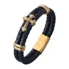 Bracelets de charme Mode en acier inoxydable magnétique hommes croix Bracelet bleu véritable cuir tressé Punk bracelets bijoux accessoires PD1028