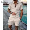 Mens Tracksuits Men Casual Two Pieces Outfit Short Sleeve Notched Pullovers and Shorts Sets Sexy Mens Clothing Summer Pocket Design Men Set 230419