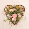 Decorative Flowers Spring Summer Heart-shape Flower Wreath Home Garden Front Door Hanging Decor Festival Party Grapevine Farmhouse