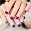 False Nails Y2K Press On Nail Tips Medium Square Gradient Purple Fingernails Glossy Manicure At Home For Daily Wear With Tools