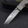 1PCS A1898 Faca dobrável Damasco Aço Tanto Blade TC4 Liga de titânio Handle Handle EDC Pocket Pollow Knives Melhor presente para homens