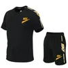 Zomer Merk Trainingspak Heren Tweedelige Set Casual Wit Zwart T-shirt En Shorts Set Heren Sport Pak Mode korte Mouw Heren Pakken