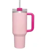 Pronto per la spedizione Bicchieri quencher fenicottero rosa H2.0 Bicchieri in acciaio inossidabile da 40 once Manico in silicone Coperchio Cannuccia Tazze per auto di seconda generazione Bottiglie d'acqua 1204