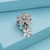 925 Sterling Silver Spring Dazzling Daisy Duo, White Enamel & Clear CZ Bead Fits European Jewelry Pandora Style Charm Bracelets