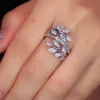 Trauringe Blätter Zirkon Fingerring Weißgold gefüllt Party Ehering Ringe für Frauen Braut Verlobungsschmuck Geburtstagsgeschenk