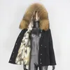 Parka imperméable en fausse fourrure pour femme, manteau en vrai lapin, col de raton laveur naturel, veste d'hiver, vêtements d'extérieur pour femmes, amovible et chaud, 231120