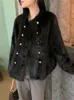 女性Sファーフェイク冬のコートゆるい厚いビンテージ毛皮のカサコメタルボタンダブルブレストジャケタフェミニナ韓国のぬいぐるみ231120