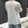 メンズTシャツの男性ソリッドホローO-Neck長袖韓国のカジュアル衣料品ストリートウェア2023ルーズセクシーなファッションティートップ