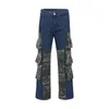 Jeans pour hommes Streetwear Y2K Camouflage Patchwork droit pour hommes multi-poches décontracté Baggy Cargo pantalon surdimensionné Denim pantalon