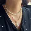 Choker Pearl Pendant Alloy Long Necklace For Women Bohemain Trendy Colorful Bead Strand Pärled Fashion Jewerly AM3239