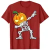 Camisetas masculinas Halloween Boys Dabbing Skeleton Scary Pumpkin Jack o Lantern T-shirt Graphic Tee