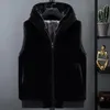 Gilet da uomo in pelliccia finta da uomo morbido peluche con cappuccio senza maniche cappotto spesso ispessito chiusura con cerniera tasche cardigan gilet 231120