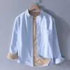 Camisa de manga larga de algodón puro con aislamiento térmico de otoño e invierno, cuello redondo para hombre, cuello alto grueso para jóvenes, camisa textil Oxford, tendencia de chaqueta